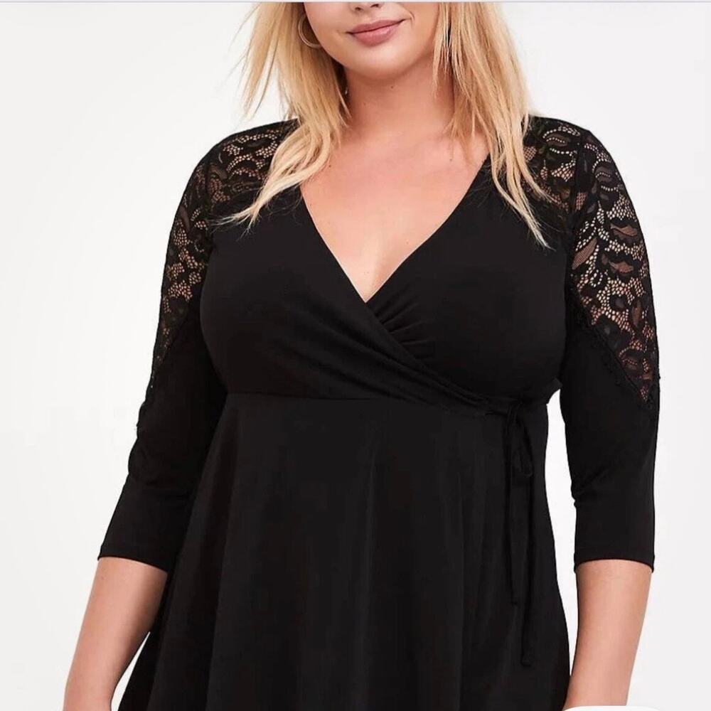 torrid Black Lace Sleeve Faux Wrap Top